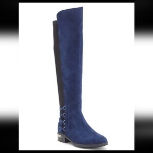 Blue Suede Knee-High Women's Boots